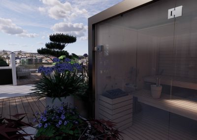 Strak dakterras met sauna
