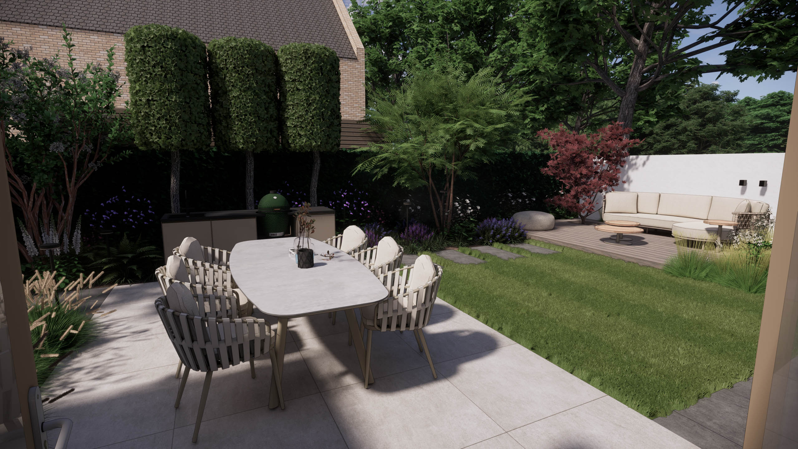 3D tuinontwerp van een moderne tuin 3D tuinontwerp van een moderne tuin
